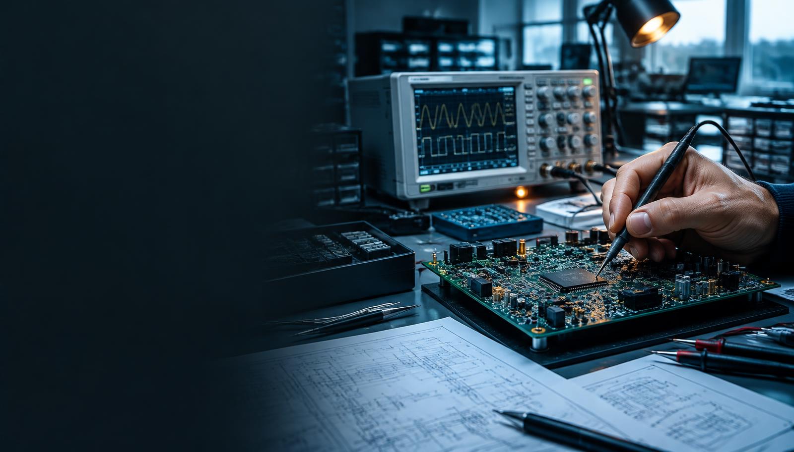 Circuit board prototyping and measurement in an engineering lab