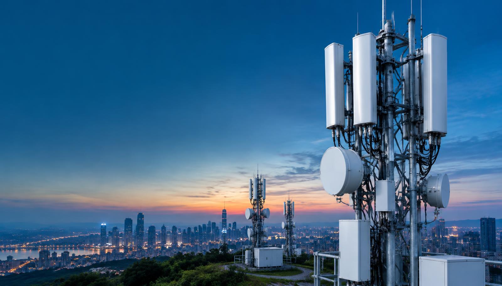 Wireless antenna array overlooking a connected city