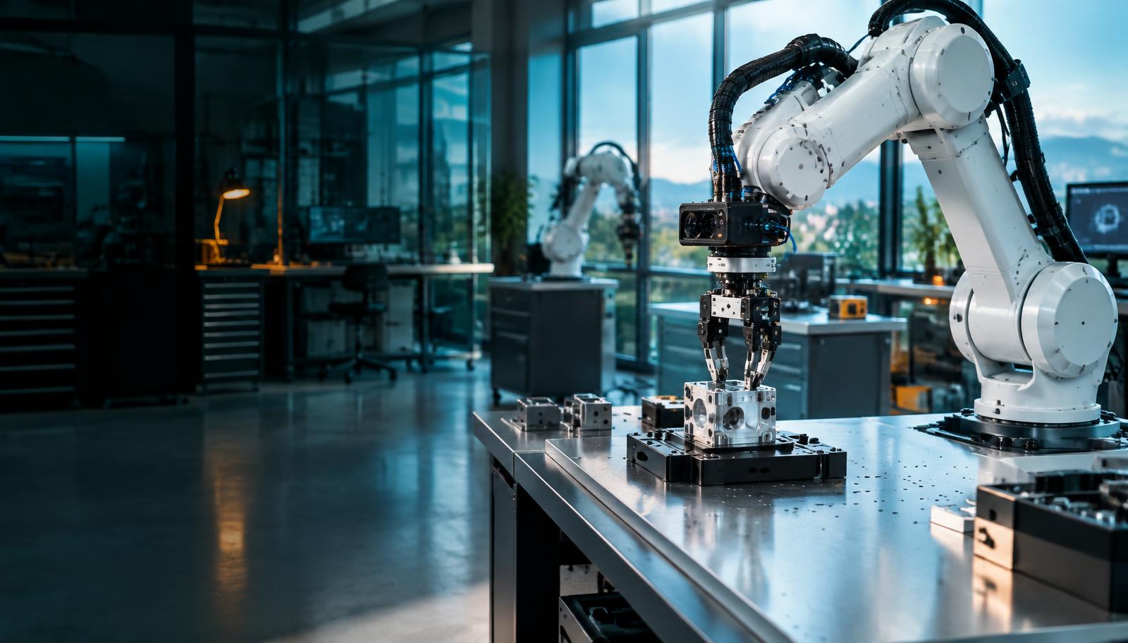 Robotic arm manipulating an object in a research laboratory